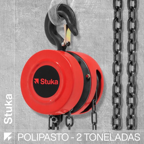 Polipasto Manual Stuka 2 Toneladas Cadena Forjada De 6 Metros con 2 Ganchos de Grado Industrial