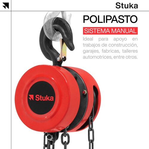 Polipasto Manual Stuka 2 Toneladas Cadena Forjada De 6 Metros con 2 Ganchos de Grado Industrial
