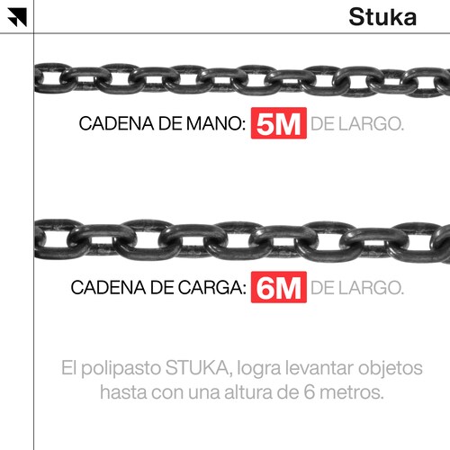 Polipasto Manual Stuka 2 Toneladas Cadena Forjada De 6 Metros con 2 Ganchos de Grado Industrial