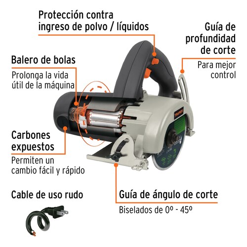 Cortadora eléctrica 4-1/2" para azulejos, 1320W, industrial
