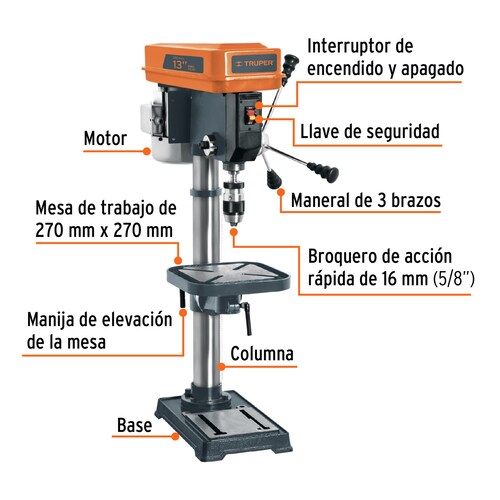 Taladro de piso 13" de 560 W (3/4 HP), broquero de 5/8"