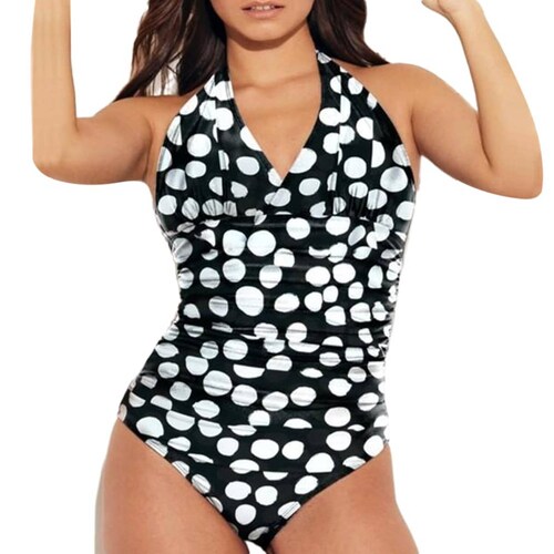 Traje de baño completo para control de abdomen, blanco con negro, mod. 1070888