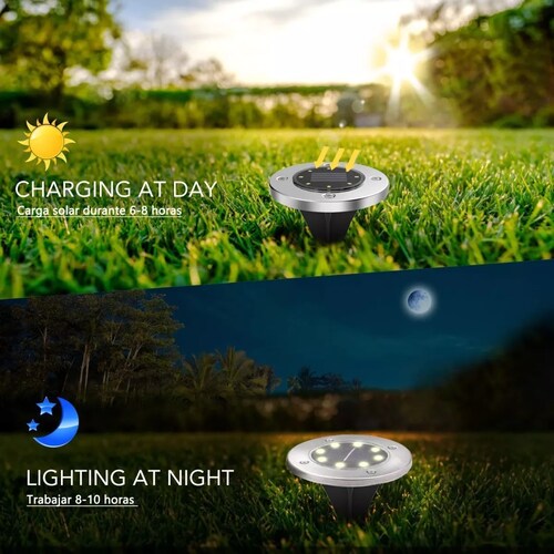 Conjunto 8 Lámparas 8led Luces Solares Suelo Jardín Césped
