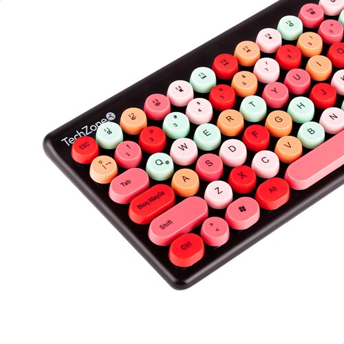 Teclado Y Mouse Inalámbrico Diseño Retro Teclas Removibles Negro.