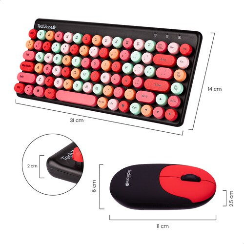 Teclado Y Mouse Inalámbrico Diseño Retro Teclas Removibles Negro.