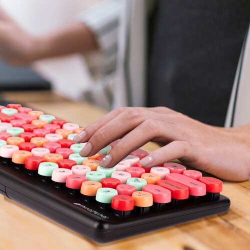 Teclado Y Mouse Inalámbrico Diseño Retro Teclas Removibles Negro.