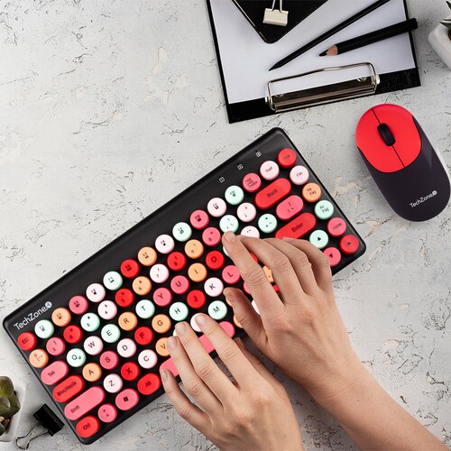 Teclado Y Mouse Inalámbrico Diseño Retro Teclas Removibles Negro.