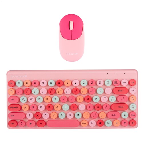 Teclado Y Mouse Inalámbrico Diseño Retro Teclas Removibles Rosa