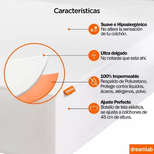 Protector De Colchón Dreamlab 100% Impermeable [matrimonial]