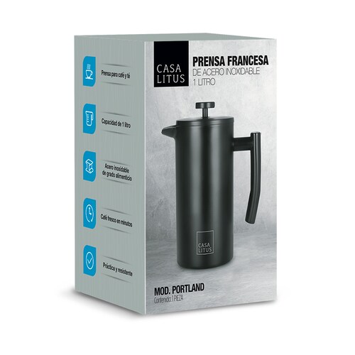 Prensa Francesa de Acero Inoxidable Doble Pared 1 Litro Casa Litus