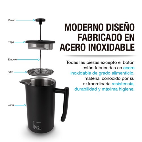 Prensa Francesa de Acero Inoxidable Doble Pared 1 Litro Casa Litus