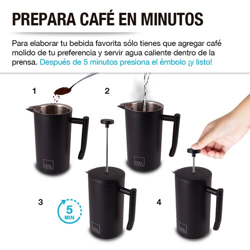 Prensa Francesa de Acero Inoxidable Doble Pared 1 Litro Casa Litus