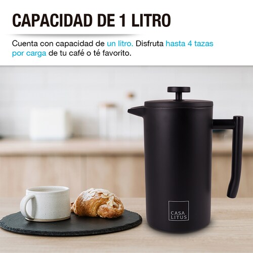 Prensa Francesa de Acero Inoxidable Doble Pared 1 Litro Casa Litus
