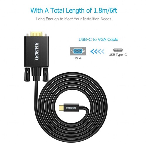 Cable de Transmisión USB-C a VGA 1.8m.