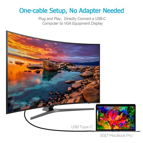 Cable de Transmisión USB-C a VGA 1.8m.