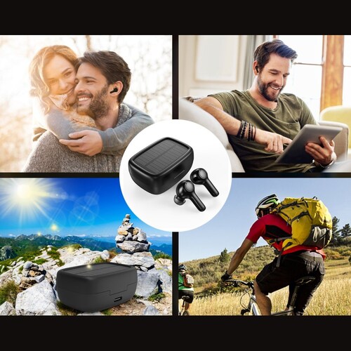 Audifonos Bluetooth con Estuche de Carga Solar.