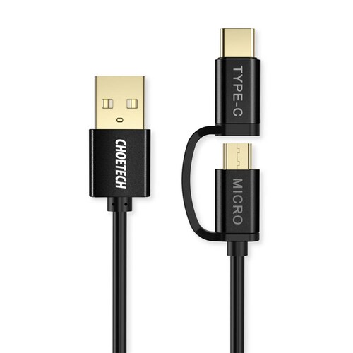 Cable 2 en 1 USB a USB-C/Micro Negro 1.2m.