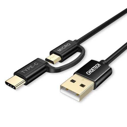 Cable 2 en 1 USB a USB-C/Micro Negro 1.2m.