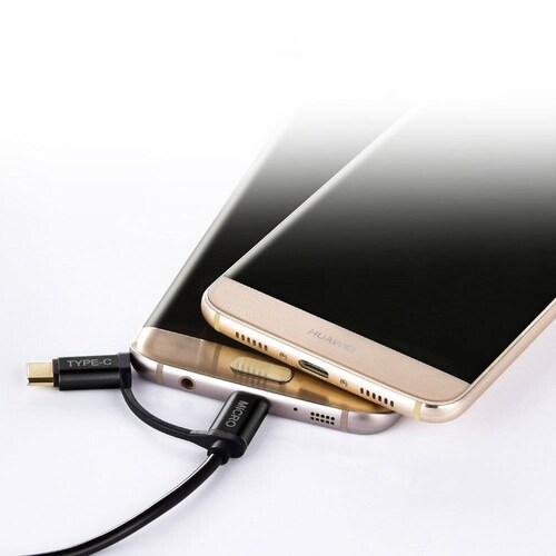 Cable 2 en 1 USB a USB-C/Micro Negro 1.2m.