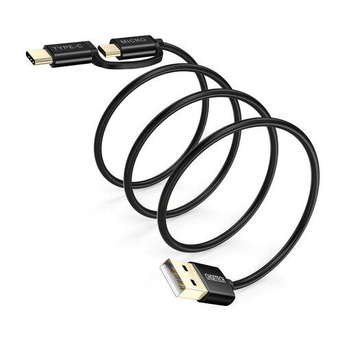 Cable 2 en 1 USB a USB-C/Micro Negro 1.2m.
