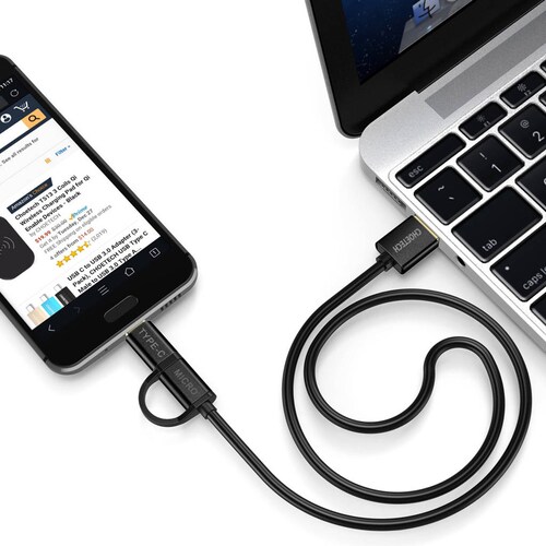 Cable 2 en 1 USB a USB-C/Micro Negro 1.2m.