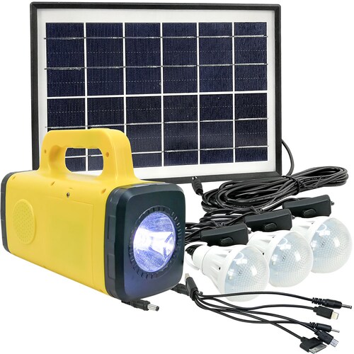 Kit Solar con Cargador de Dispositivos Linterna Radio Reproductor y Focos Led / Master / MP-KIT3LIGHT