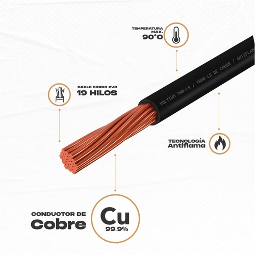 Cable Calibre 8 De Cobre Negro Thw-ls / Thhw-ls 100 M Voltium