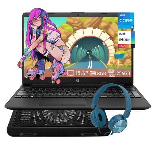 Laptop Hp 15T-DW300 Core I5 Ram 8GB - SSD 256GB Pantalla 15.6'' Windows 11 - Negro + Base Enfriadora + Audifono