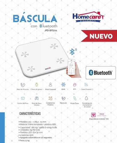 Bascula Bluetooth Peso Grasa Corporal Masa Osea Homecare.
