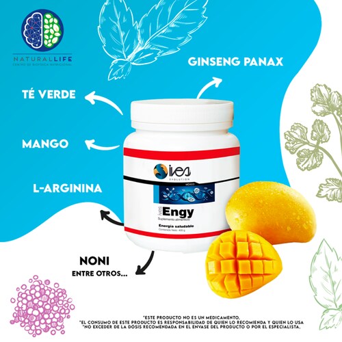 Té verde Ginseng Panax Mango L-Arginina Arándano Engy Ives Mexico 20 U