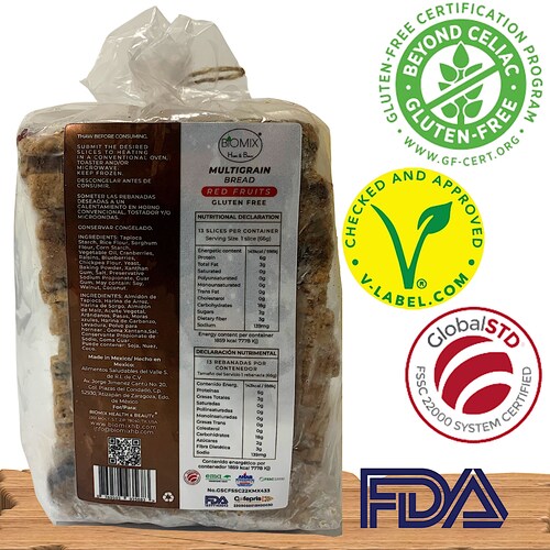 Pan Multigranos Certificado Sin Gluten, Lácteos Ni Huevo con Frutos Rojos 860 Gr Vegano, F.D.A Keto Friendly