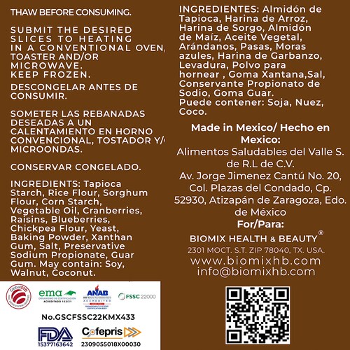 Pan Multigranos Certificado Sin Gluten, Lácteos Ni Huevo con Frutos Rojos 860 Gr Vegano, F.D.A Keto Friendly