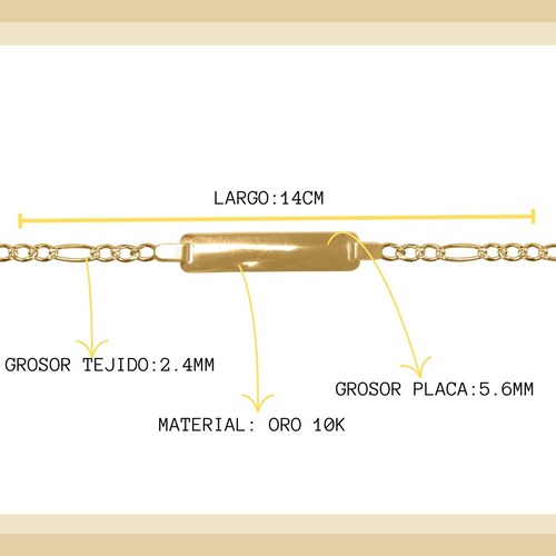 Pulsera Figaro Esclava Oro 10k Niño Italiano 14cm - 5.6mm.