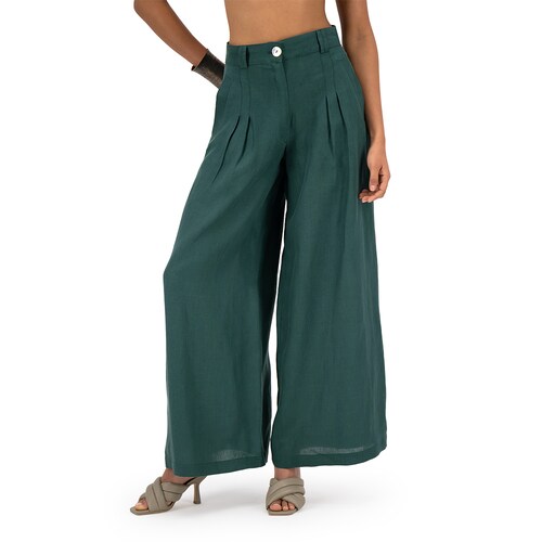 Pantalón Merkabá pata de elefante verde botella lino