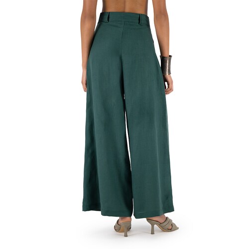 Pantalón Merkabá pata de elefante verde botella lino