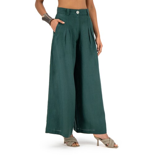 Pantalón Merkabá pata de elefante verde botella lino
