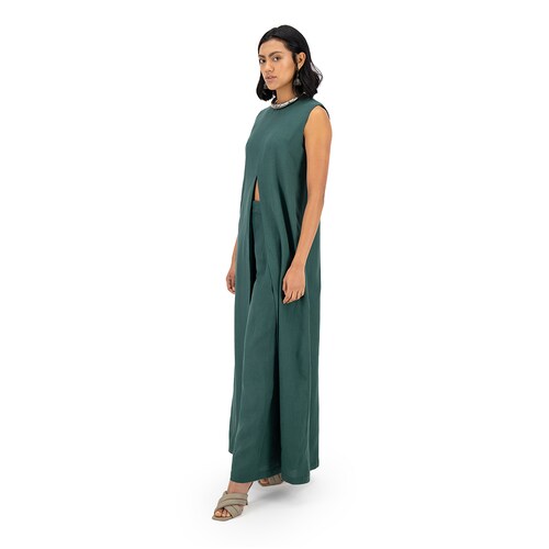 Pantalón Merkabá pata de elefante verde botella lino