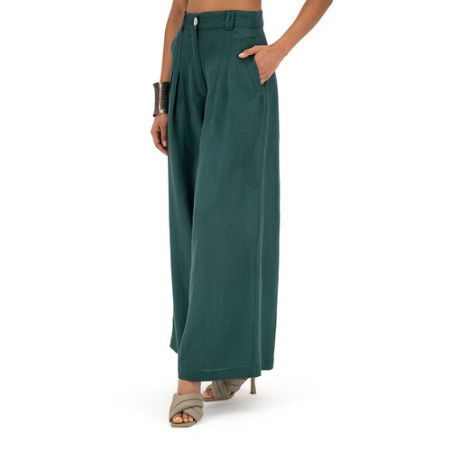 Pantalón Merkabá pata de elefante verde botella lino