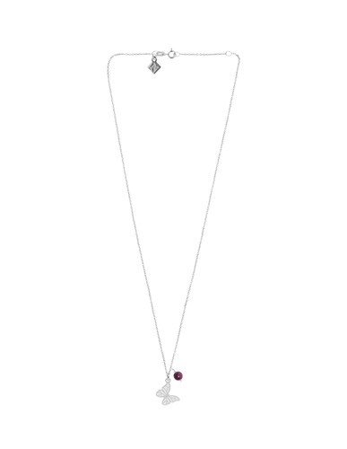 Dije de la Suerte con Mariposa de Plata y Granate con Cadena, Joyería para Mujer.