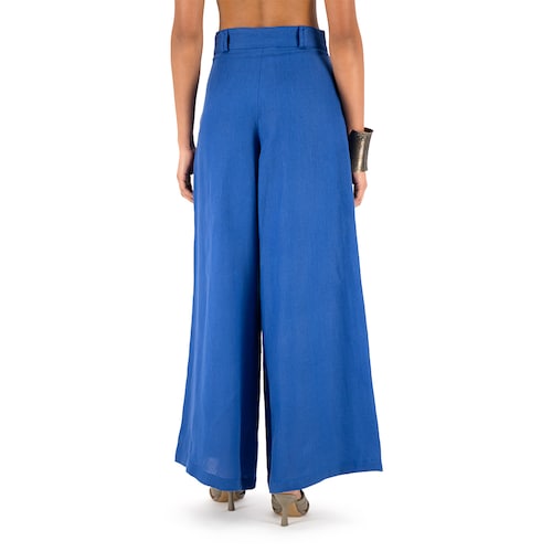 Pantalón Merkabá pata de elefante azul marino lino