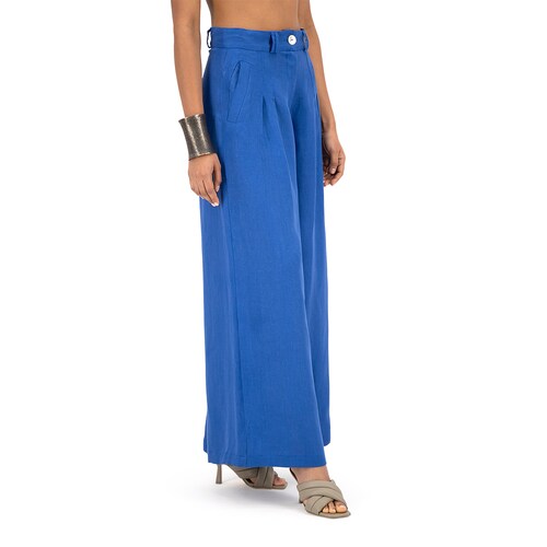 Pantalón Merkabá pata de elefante azul marino lino