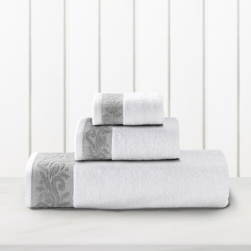 Set de 3 Toallas Algodon lisas con senefa jacquard