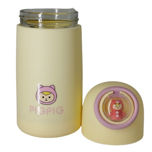 Vaso de vidrio recubierto de plastico con diseño infantil
