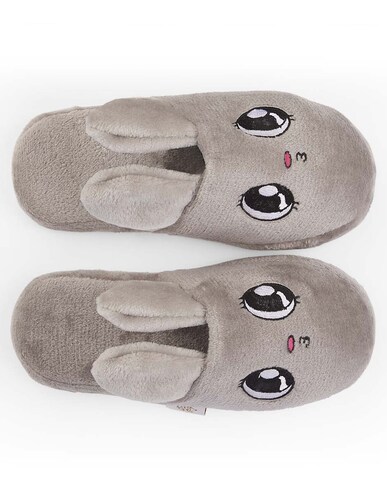 Erizo - Pantuflas de Dama / Mujer Lisas - Diseño Bordado de Conejo y Orejas 3D