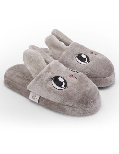 Erizo - Pantuflas de Dama / Mujer Lisas - Diseño Bordado de Conejo y Orejas 3D