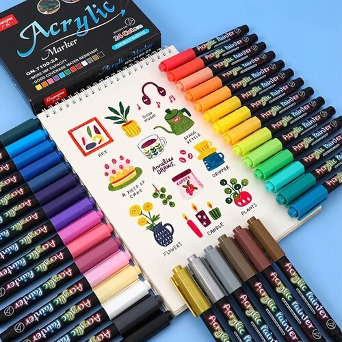 Marcadores Punta Plumones Pincel Acrílica Pincel 24 Colors.