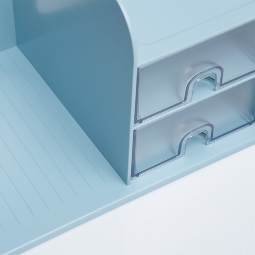Organizador de escritorio y Estante de libros 2 divisiones - 2 cajones, Azul