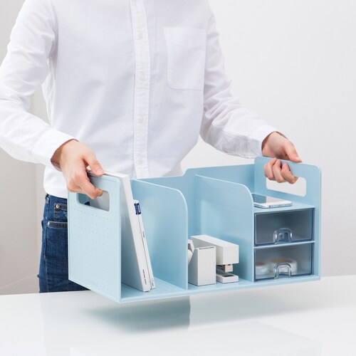 Organizador de escritorio y Estante de libros 2 divisiones - 2 cajones, Azul