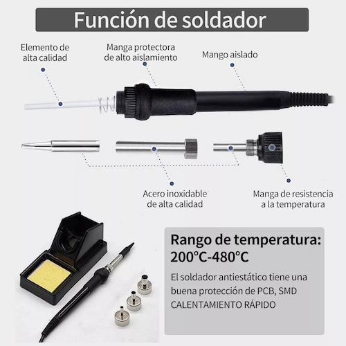 Estación De Soldadura 2 En 1 Pistola De Aire Y Cautín
