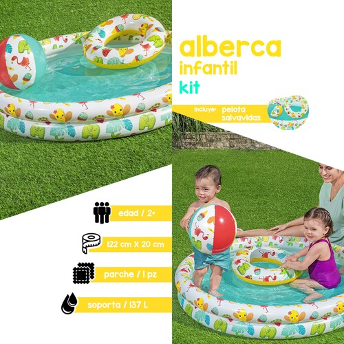 Alberca Piscina Inflable Circular 122 cm Incluye Pelota Y Salvavidas Para Niños